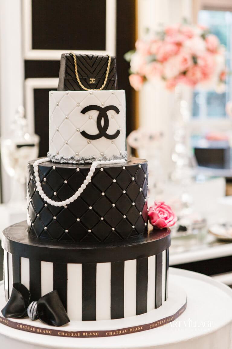 chanel themed 4 layer cake