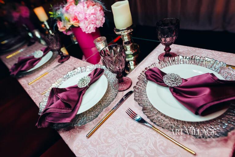 pink and purple table arrangements